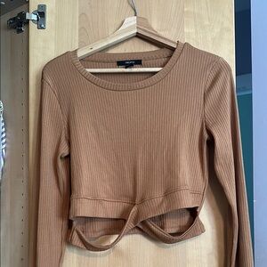 Forever 21 Tan Ribbed Tie Front Top